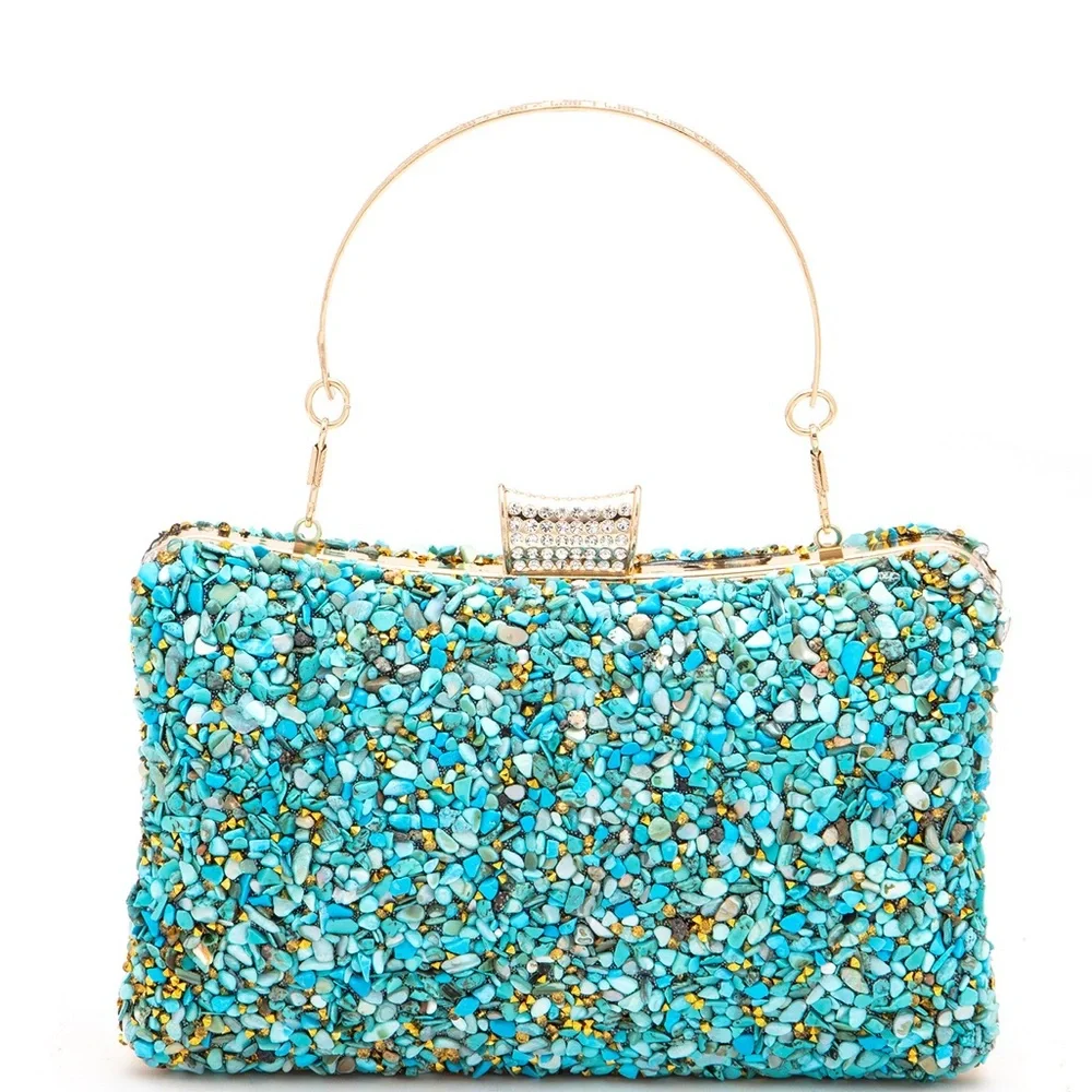 Multicolor Mix Druzy Gold Clutch Bag